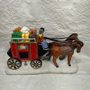 Vintage 1998 Victorian Village Horse and Carriage Horses Pulling Town People
